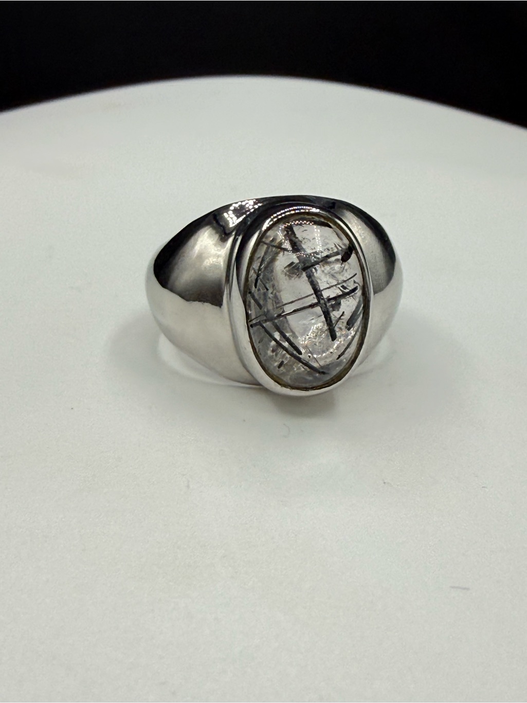 Natural Tourmalated Quartz Sterling Silver Ring (Size 8.75)